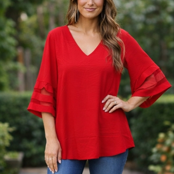 unbranded Tops - Chic Red V-Neck Blouse for Women